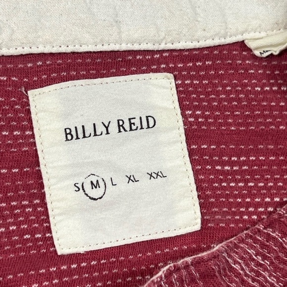 Billy Reid Medium Heather Red Mock Collar Henley Long Sleeve Button Shirt - Picture 9 of 12